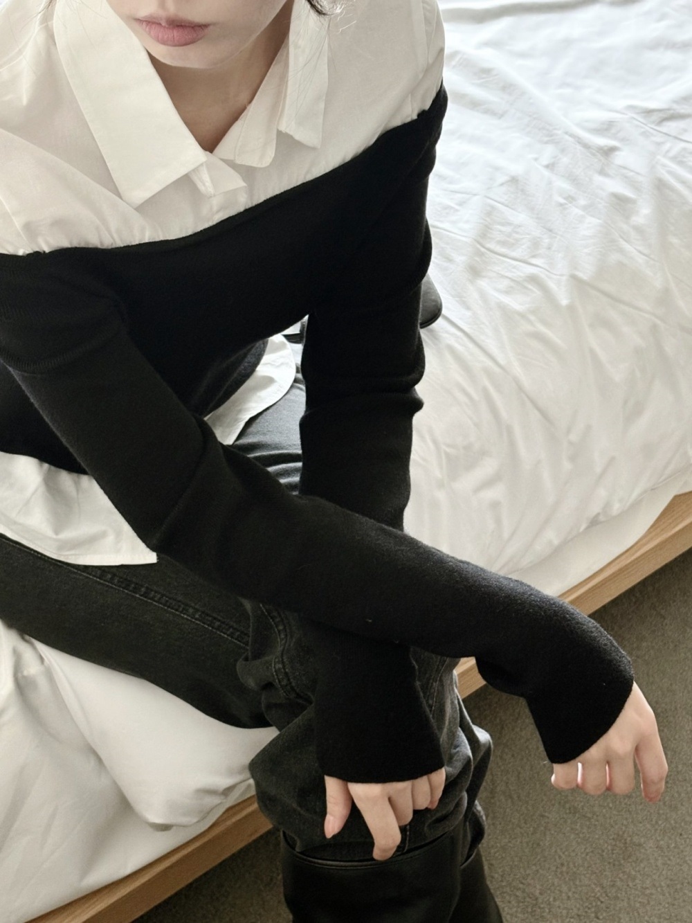 コンビカラーオフショルダーレイヤード風ブラウスニット | 詳細画像18