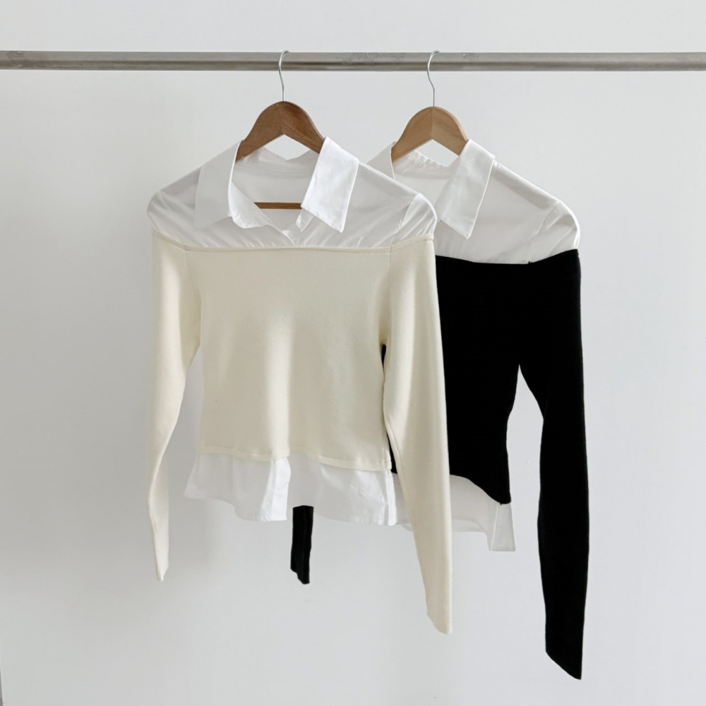 コンビカラーオフショルダーレイヤード風ブラウスニット | 詳細画像19