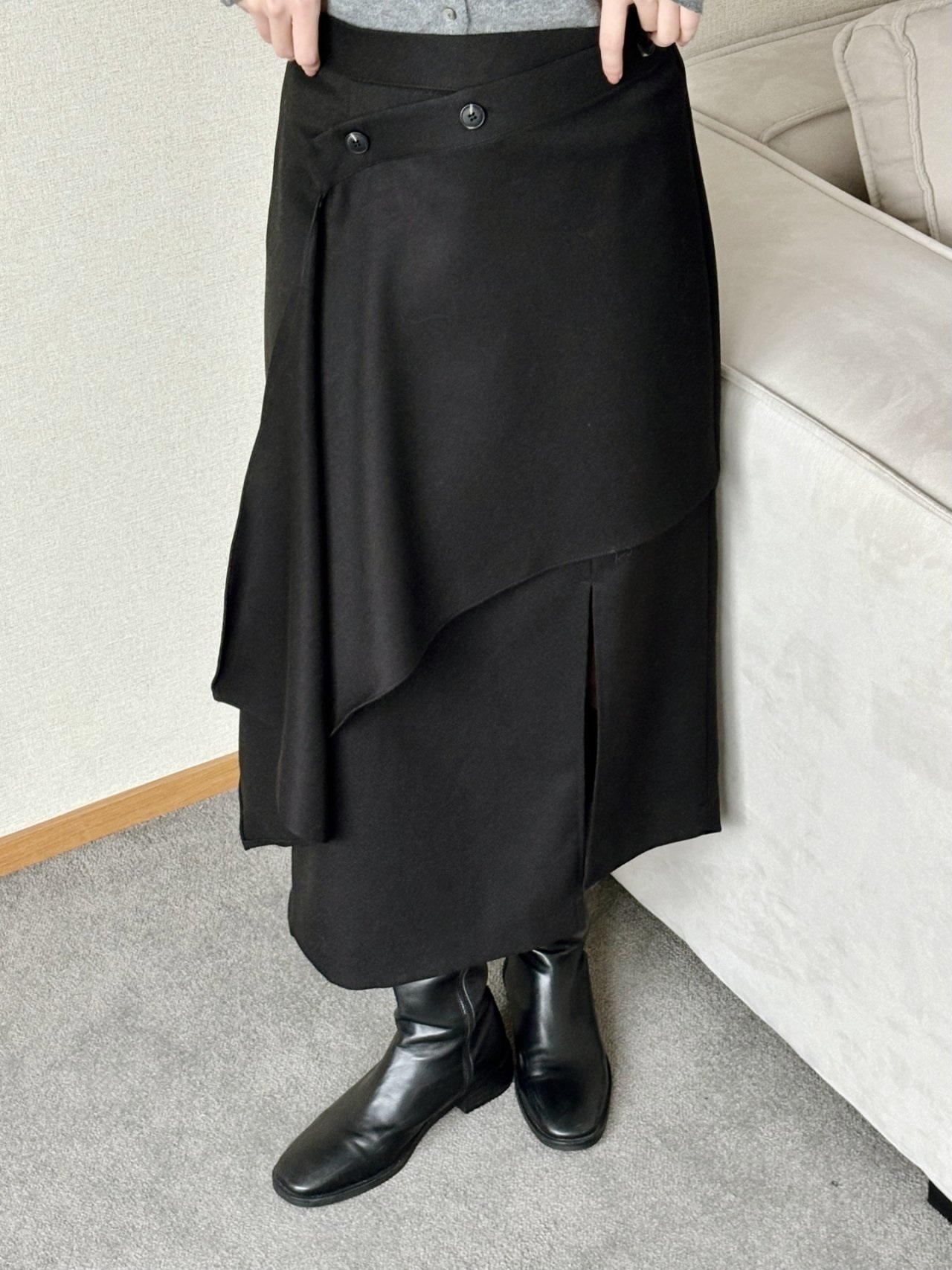 スリットバックゴムラップ調ロングサイドジップスカート | 詳細画像5