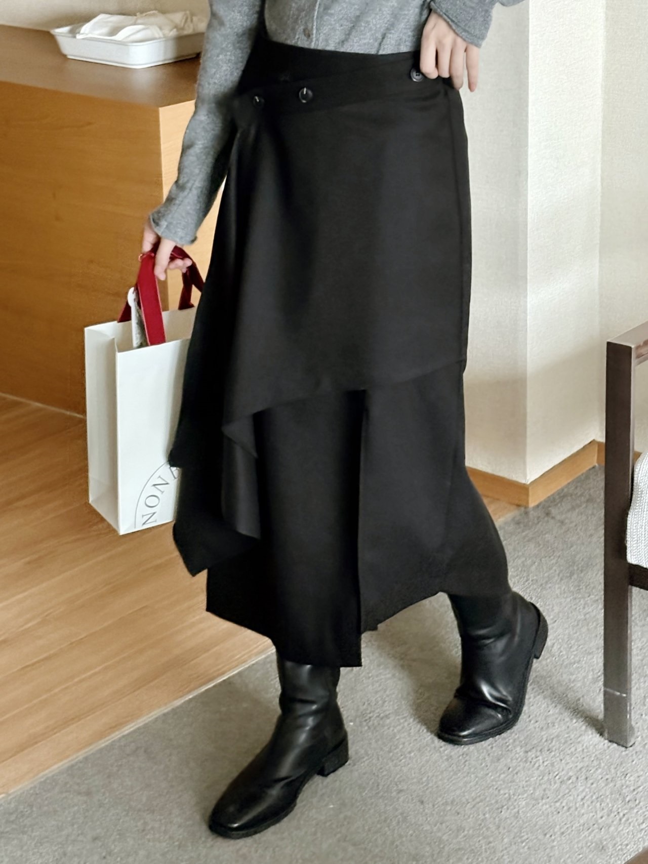 スリットバックゴムラップ調ロングサイドジップスカート | 詳細画像6