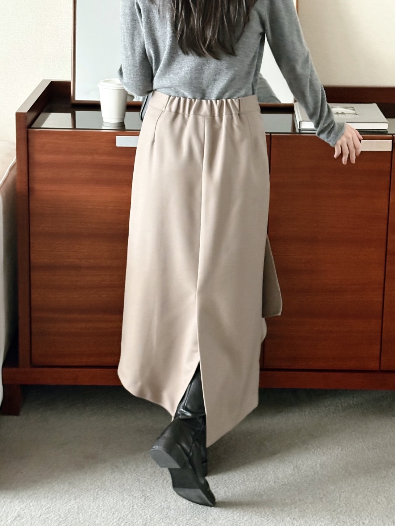 スリットバックゴムラップ調ロングサイドジップスカート | 詳細画像11