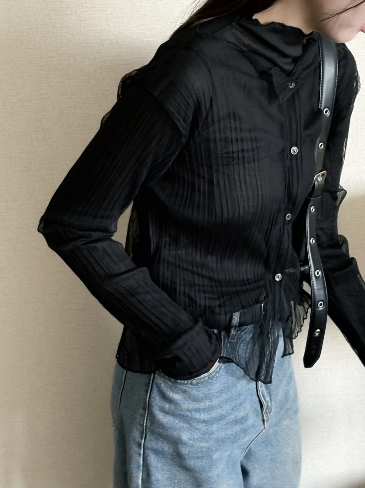 シースルーハーフネックプリーツアンサンブル | 詳細画像6