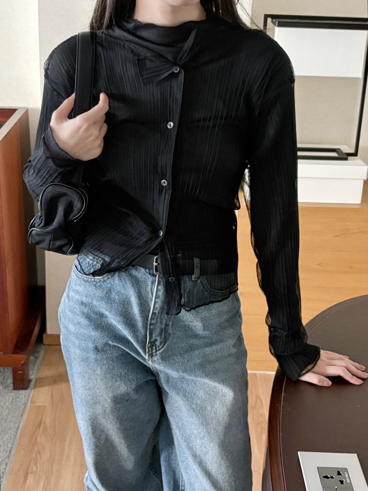 シースルーハーフネックプリーツアンサンブル | 詳細画像7