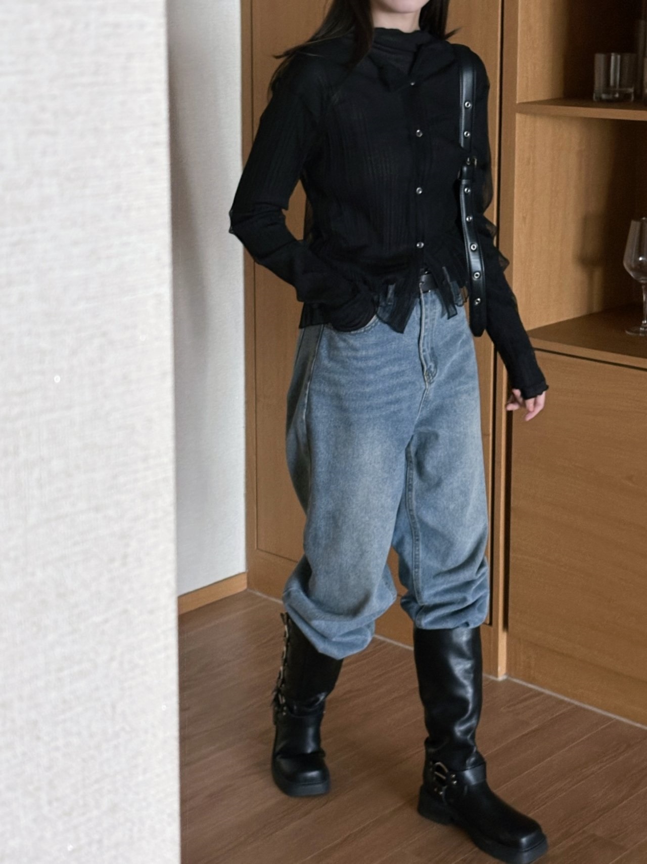 シースルーハーフネックプリーツアンサンブル | 詳細画像8