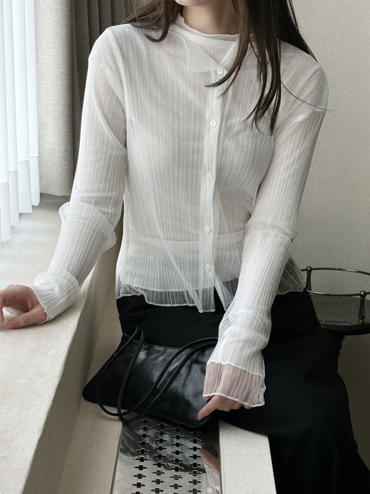 シースルーハーフネックプリーツアンサンブル | 詳細画像12