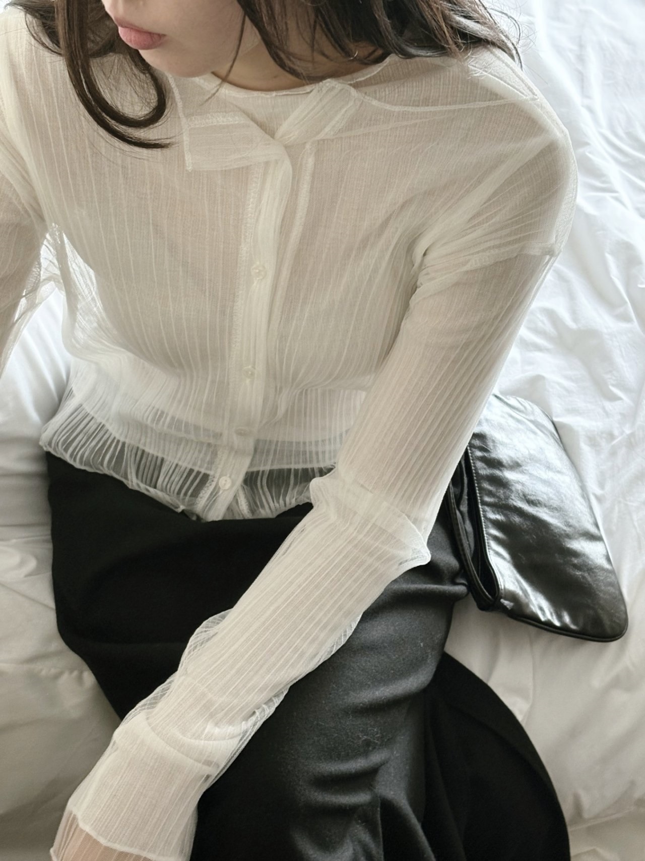 シースルーハーフネックプリーツアンサンブル | 詳細画像13