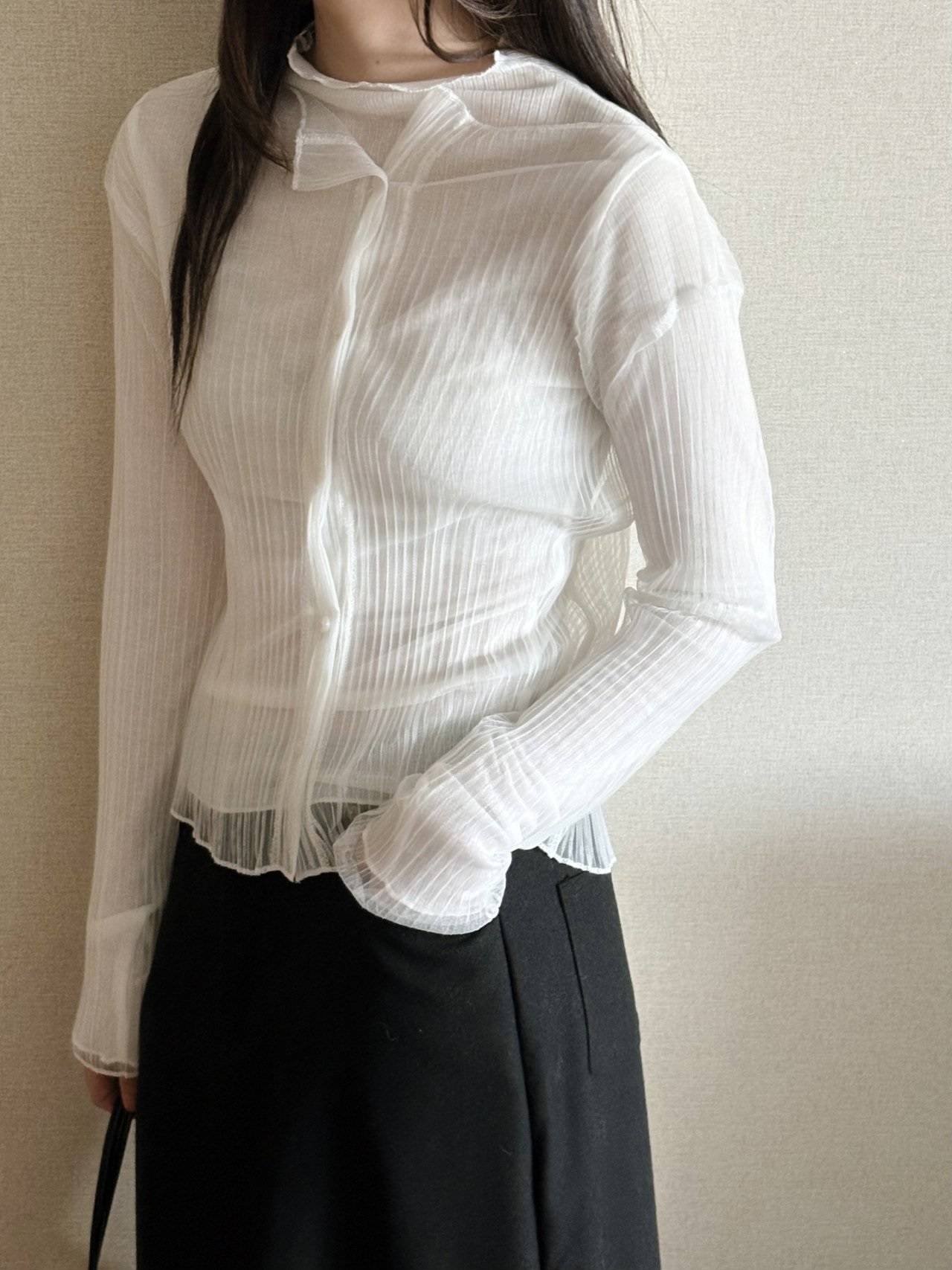 シースルーハーフネックプリーツアンサンブル | 詳細画像16