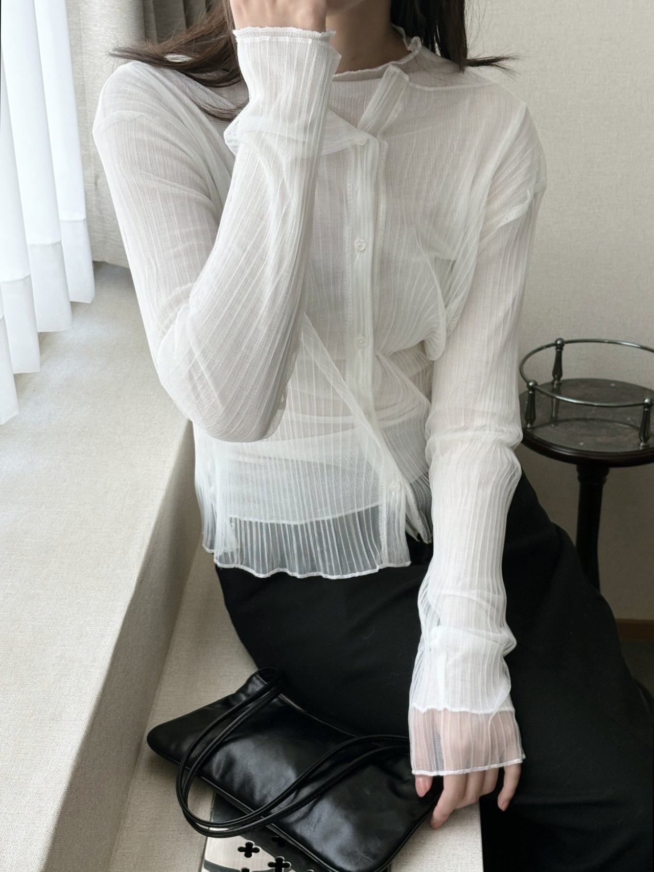 シースルーハーフネックプリーツアンサンブル | 詳細画像17