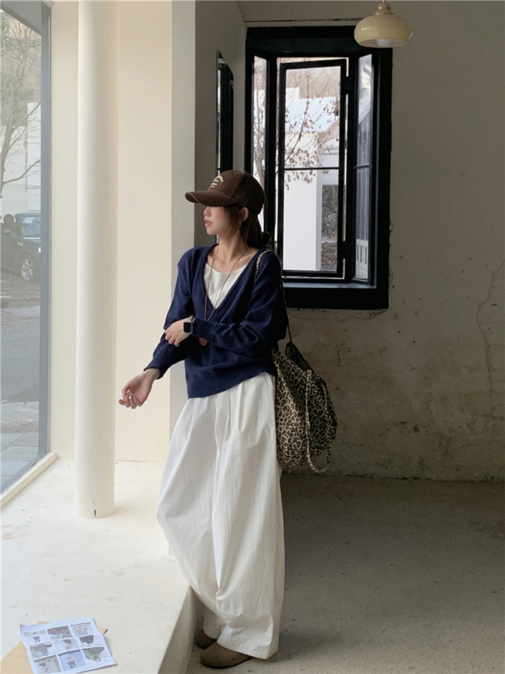 Vネックレイヤード風ルーズ配色ニット | 詳細画像9