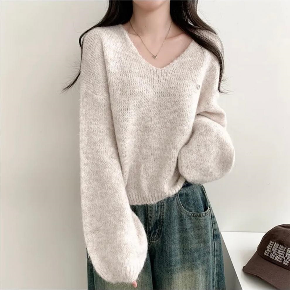 ウール混Vネックベーシックルーズペンダントニット | 詳細画像2