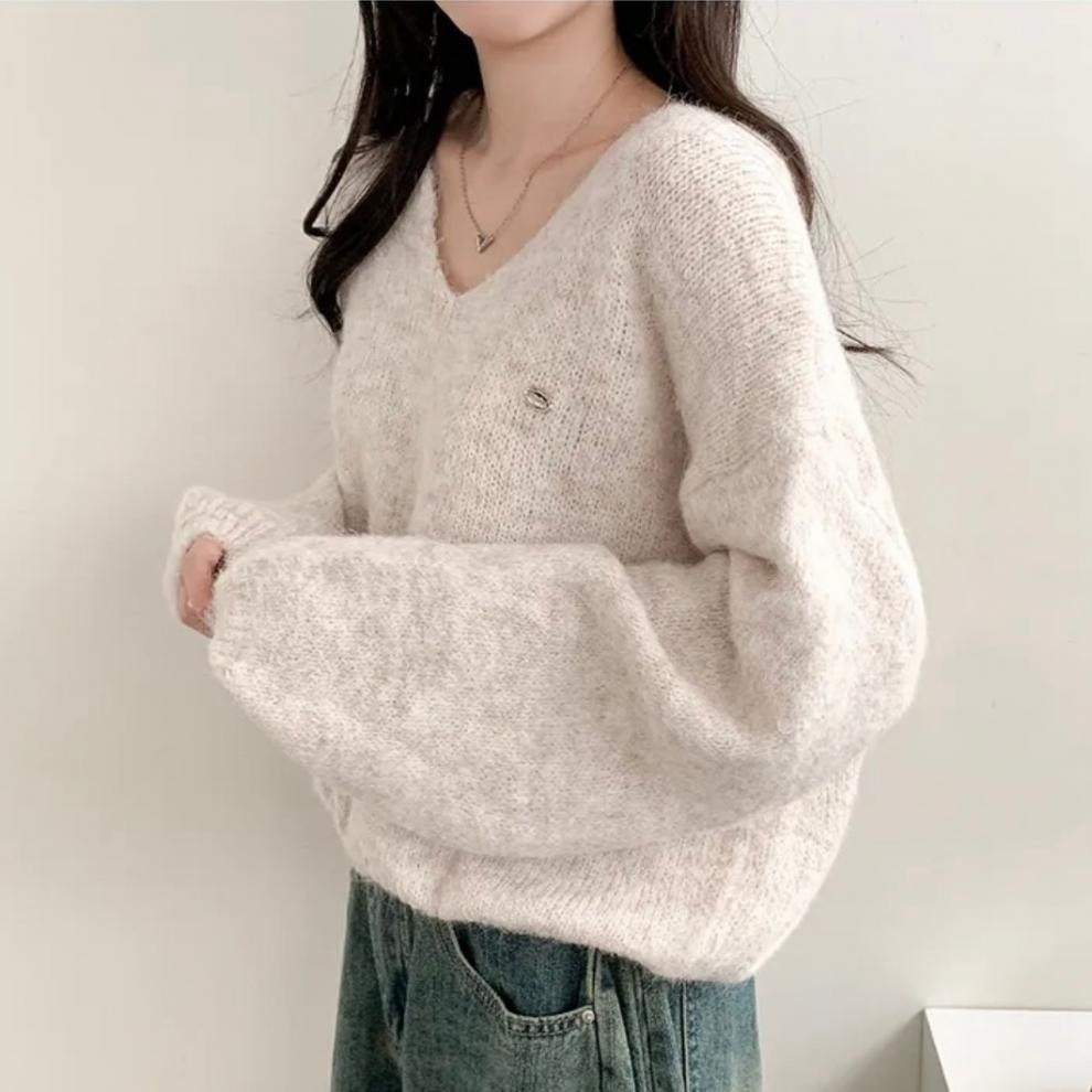 ウール混Vネックベーシックルーズペンダントニット | 詳細画像3