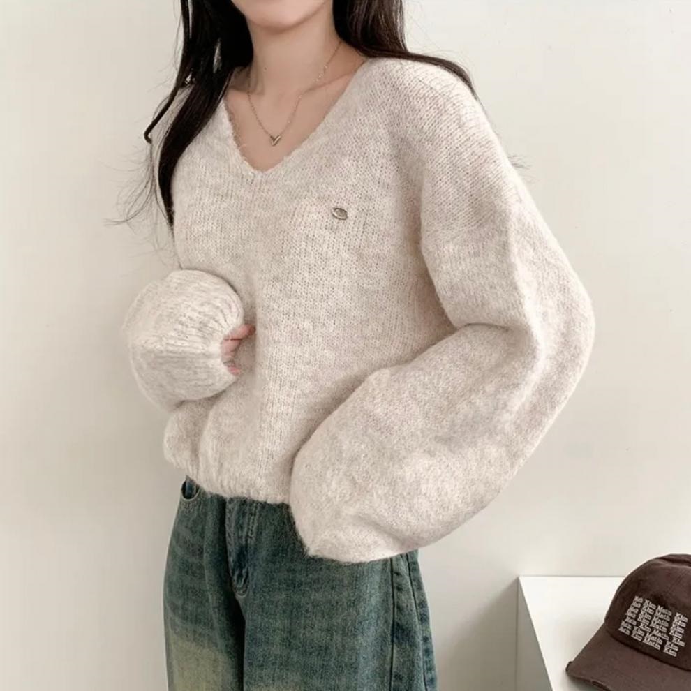 ウール混Vネックベーシックルーズペンダントニット | 詳細画像4