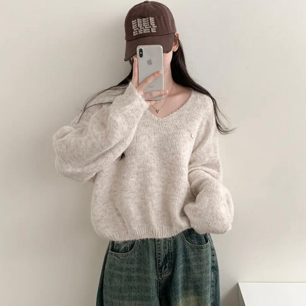 ウール混Vネックベーシックルーズペンダントニット | 詳細画像5