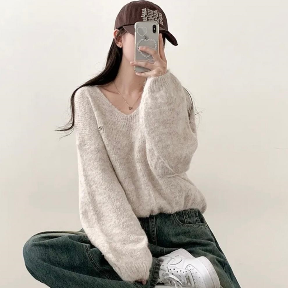 ウール混Vネックベーシックルーズペンダントニット | 詳細画像6