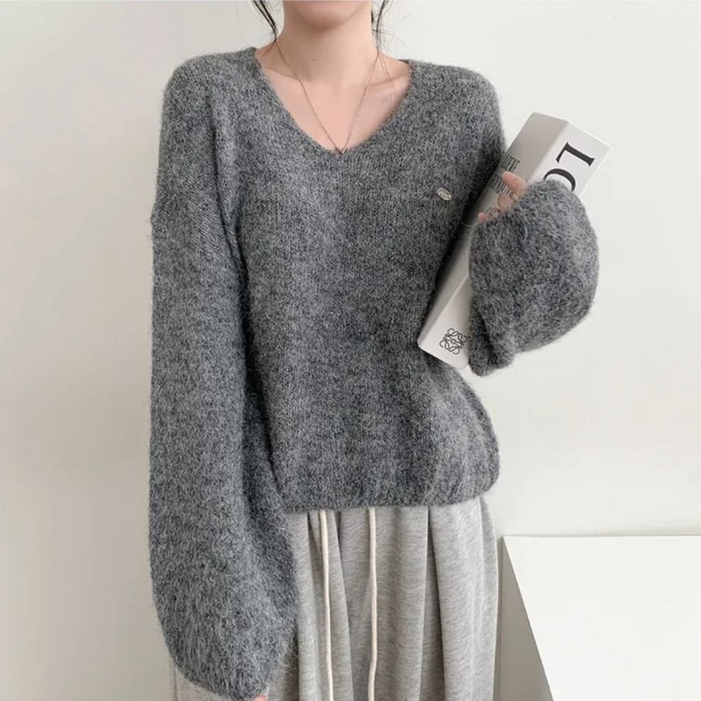 ウール混Vネックベーシックルーズペンダントニット | 詳細画像7