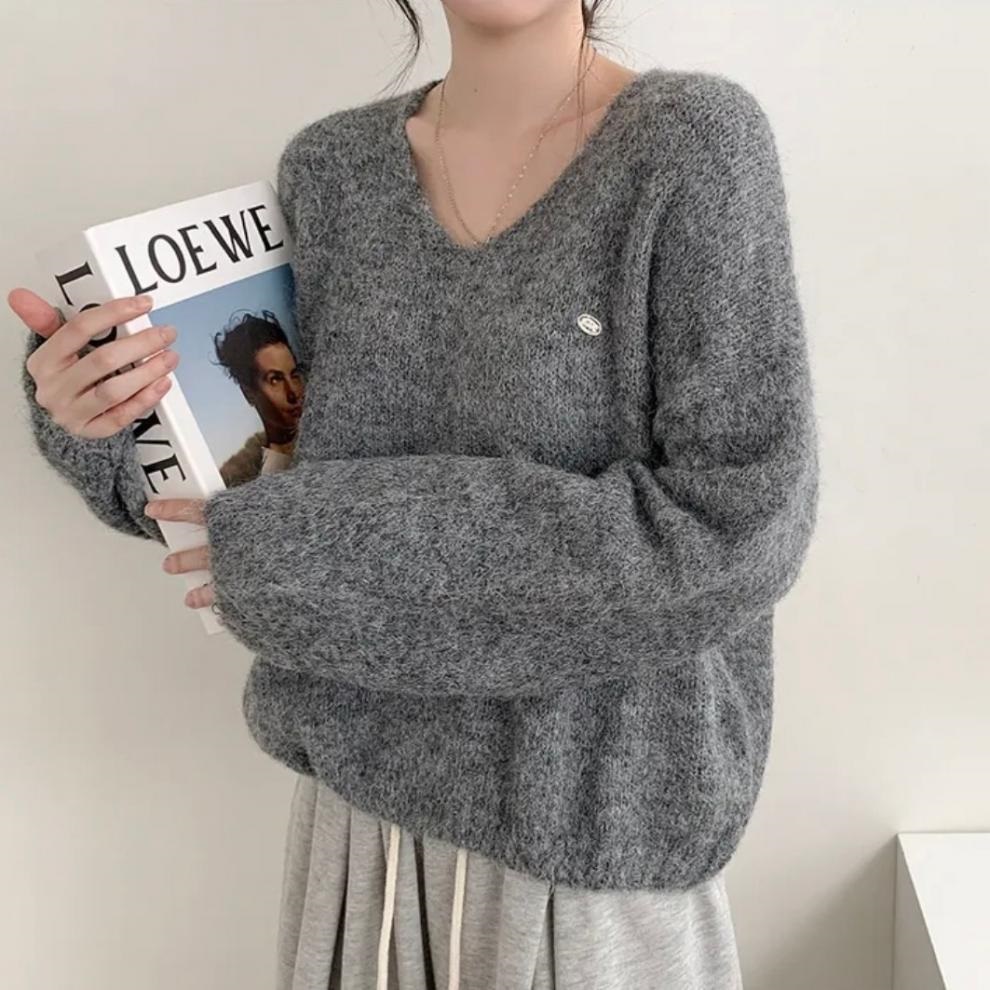 ウール混Vネックベーシックルーズペンダントニット | 詳細画像8