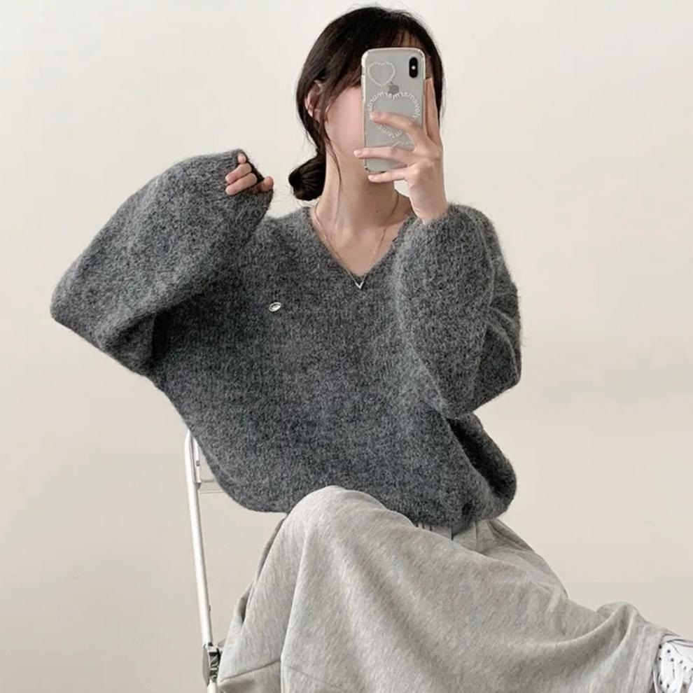 ウール混Vネックベーシックルーズペンダントニット | 詳細画像9