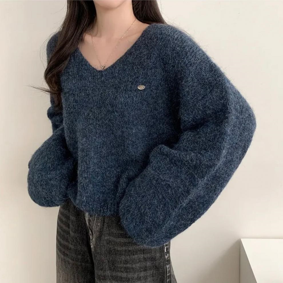 ウール混Vネックベーシックルーズペンダントニット | 詳細画像10