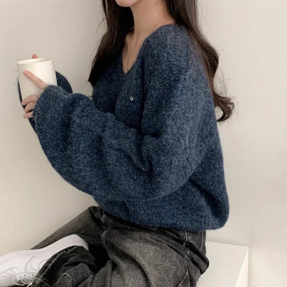 ウール混Vネックベーシックルーズペンダントニット | 詳細画像11