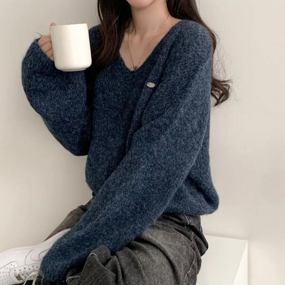 ウール混Vネックベーシックルーズペンダントニット | 詳細画像12