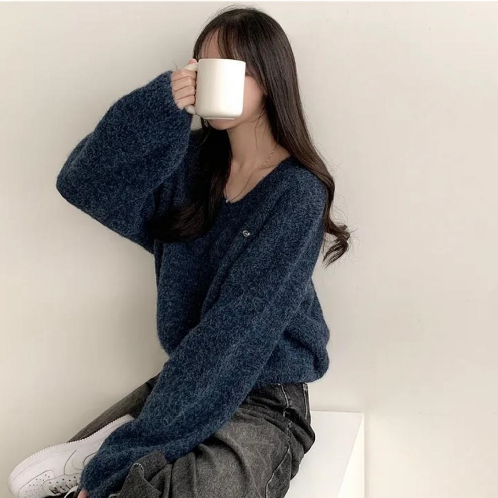 ウール混Vネックベーシックルーズペンダントニット | 詳細画像13