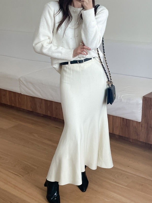 ニットレザー調シャーリングスリムロングマーメイドスカートベルト付 | 詳細画像7