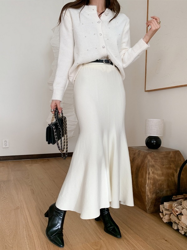 ニットレザー調シャーリングスリムロングマーメイドスカートベルト付 | 詳細画像2