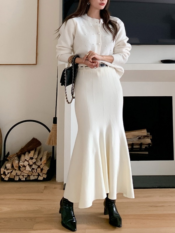 ニットレザー調シャーリングスリムロングマーメイドスカートベルト付 | 詳細画像3