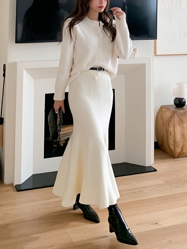 ニットレザー調シャーリングスリムロングマーメイドスカートベルト付 | 詳細画像10