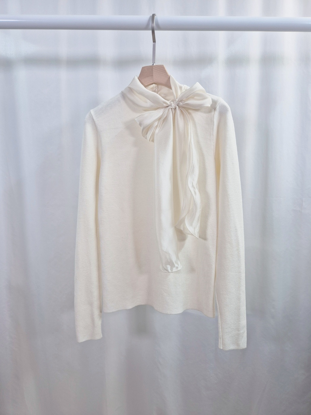 シフォンコンビスリムレイヤード風長袖スカーフネックニット | 詳細画像8