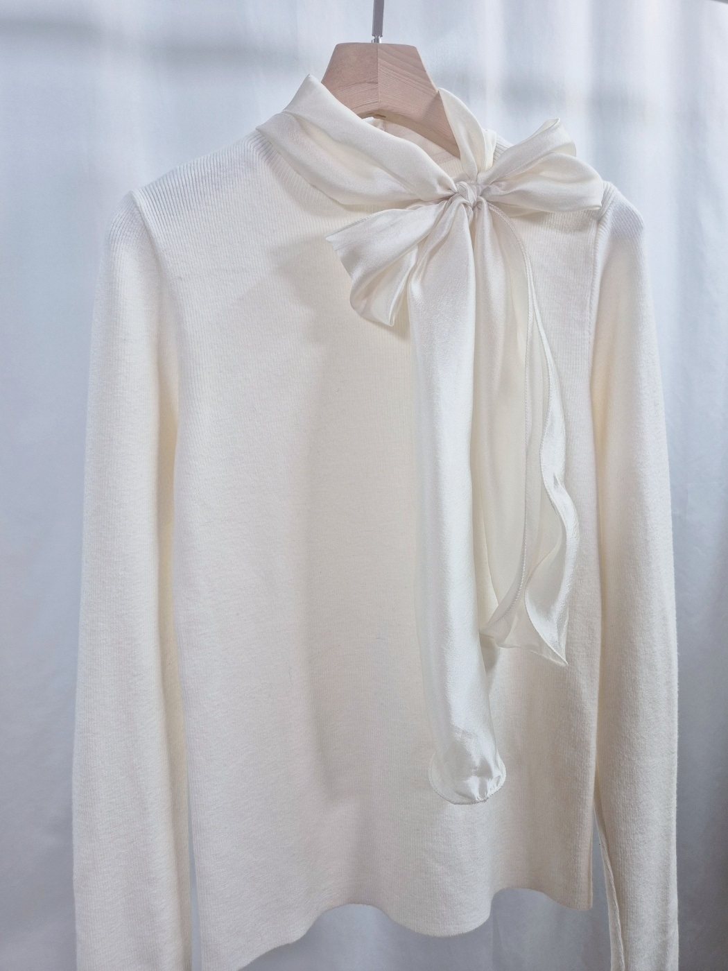 シフォンコンビスリムレイヤード風長袖スカーフネックニット | 詳細画像9