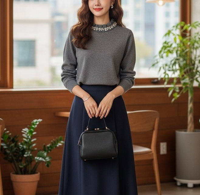 ソフトキュービックラウンドネックベーシック長袖ニット | 詳細画像6