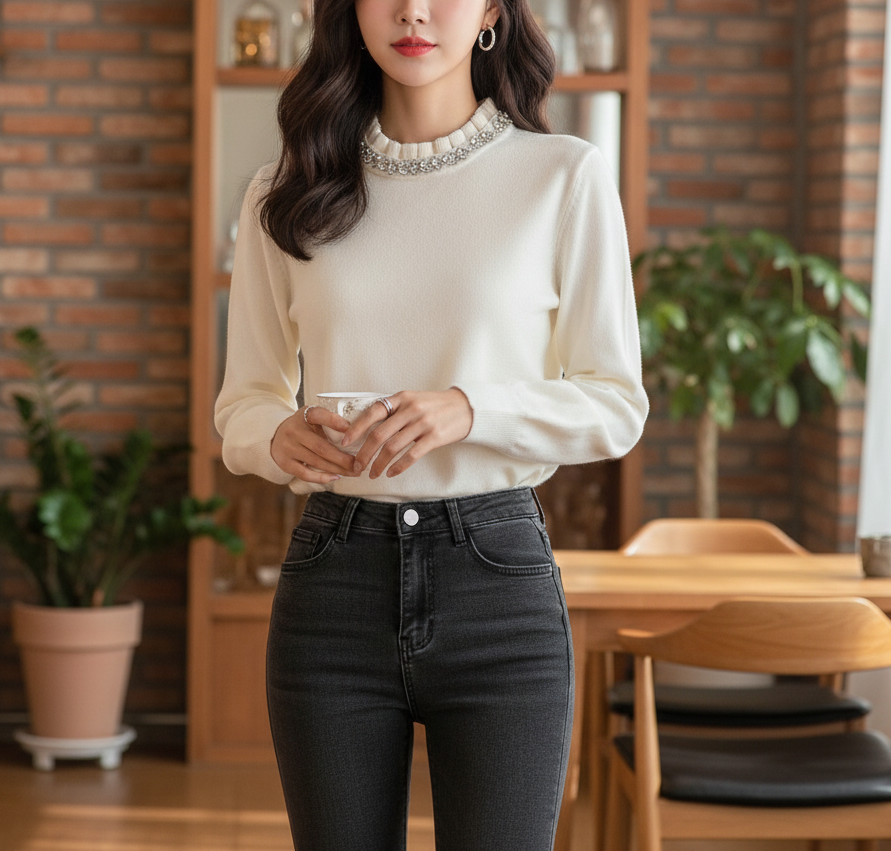 ソフトキュービックラウンドネックベーシック長袖ニット | 詳細画像4