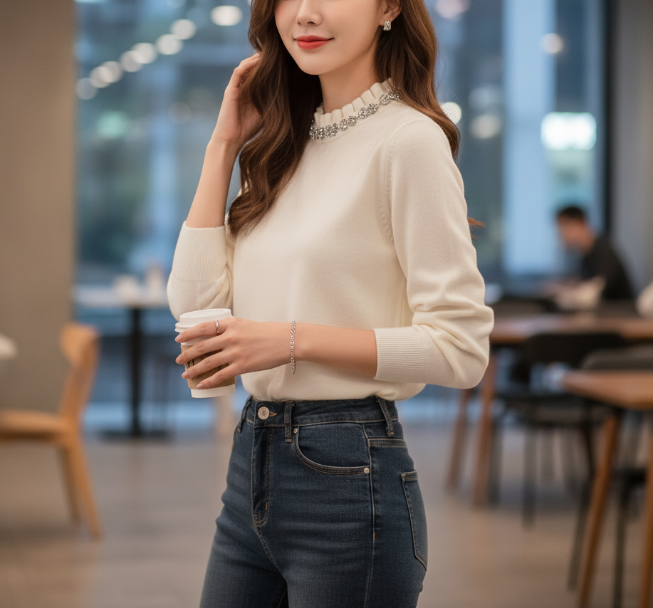 ソフトキュービックラウンドネックベーシック長袖ニット | 詳細画像5