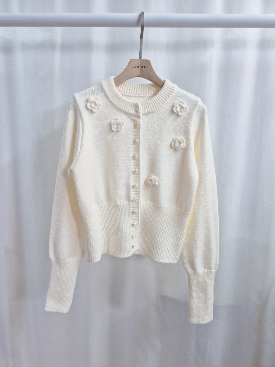 ニットボタンラウンドネックベーシック長袖花柄カーディガン | 詳細画像14