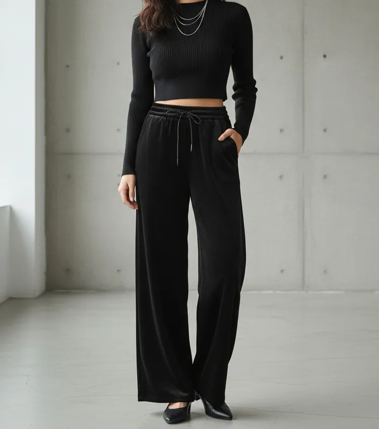 ファー裏地ソフトベロアウエストゴムワイドパンツトレーニング | 詳細画像1