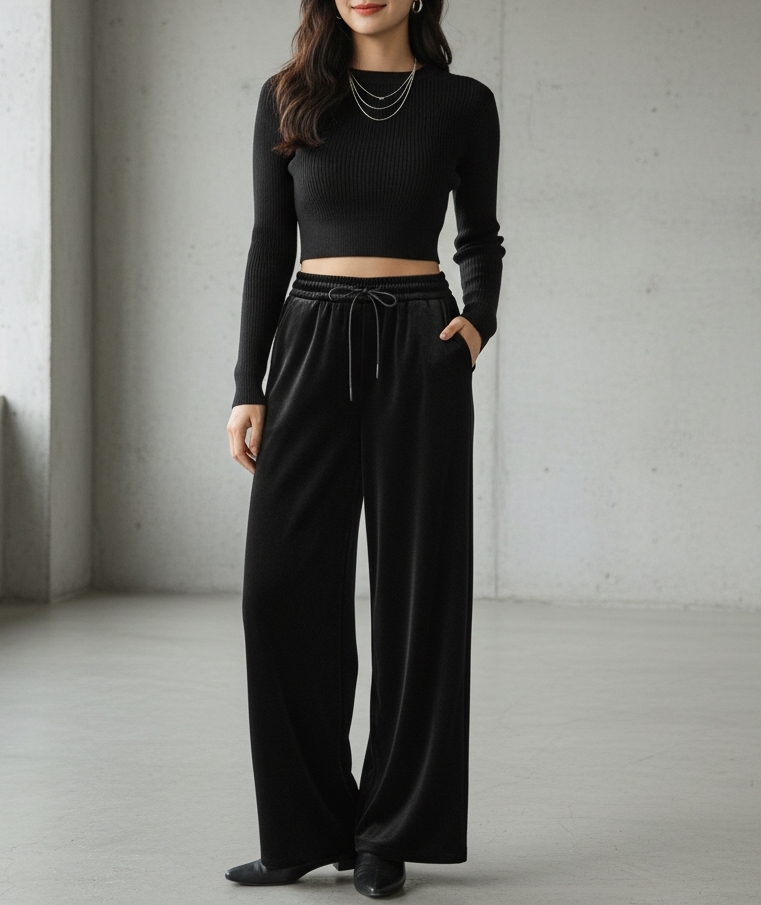 ファー裏地ソフトベロアウエストゴムワイドパンツトレーニング | 詳細画像2