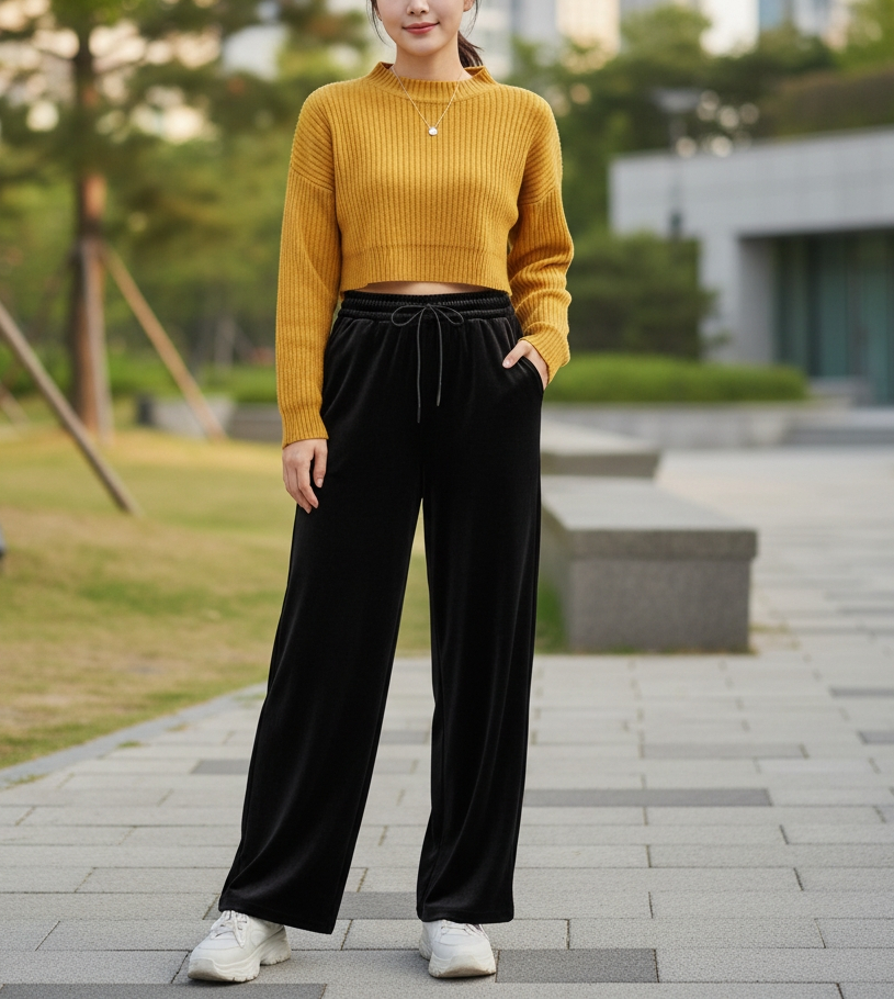 ファー裏地ソフトベロアウエストゴムワイドパンツトレーニング | 詳細画像3