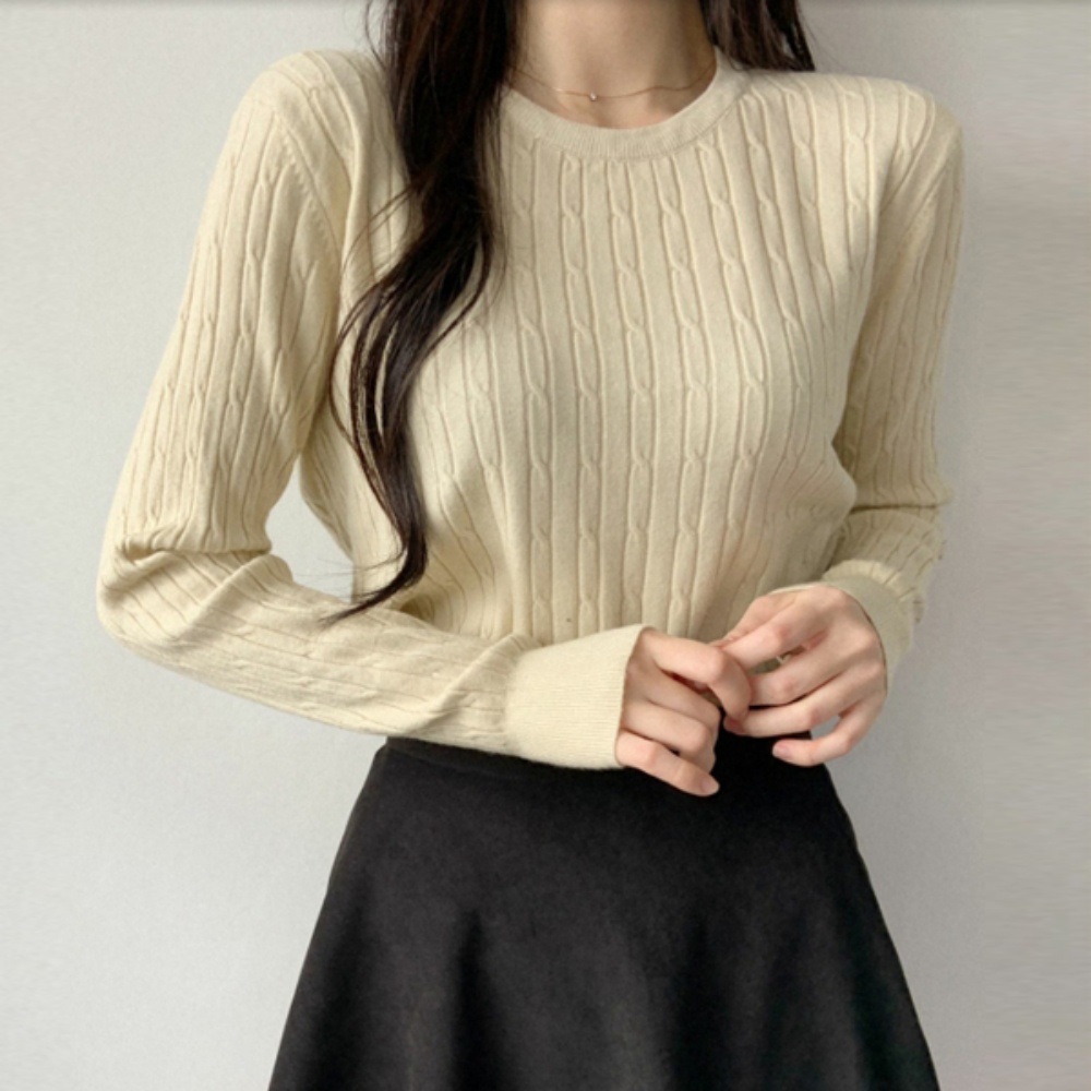 ニットウール混ラウンドネックベーシック長袖ケーブルニット | 詳細画像9
