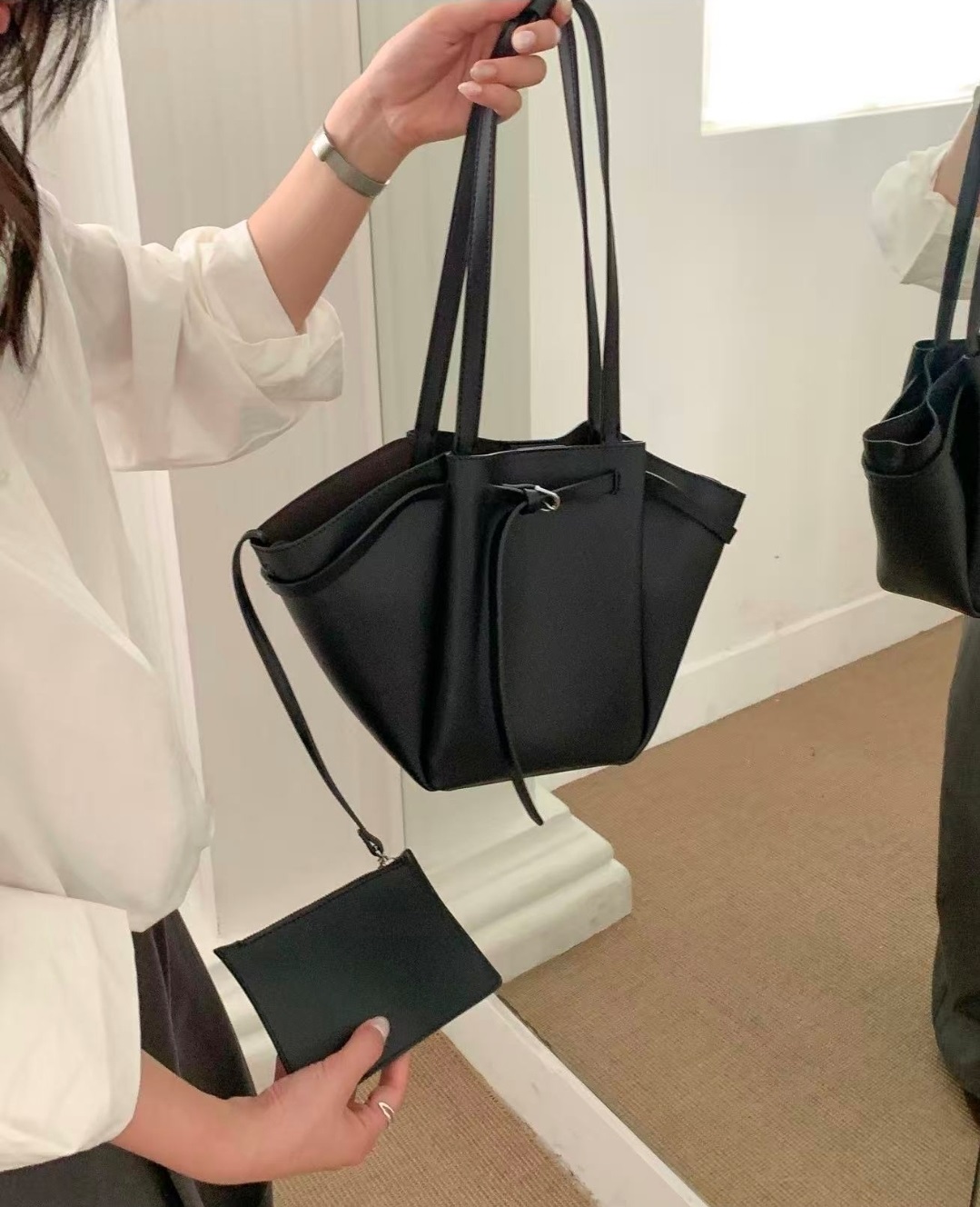 レザー調トートバッグショルダーバッグポーチ付 | 詳細画像19