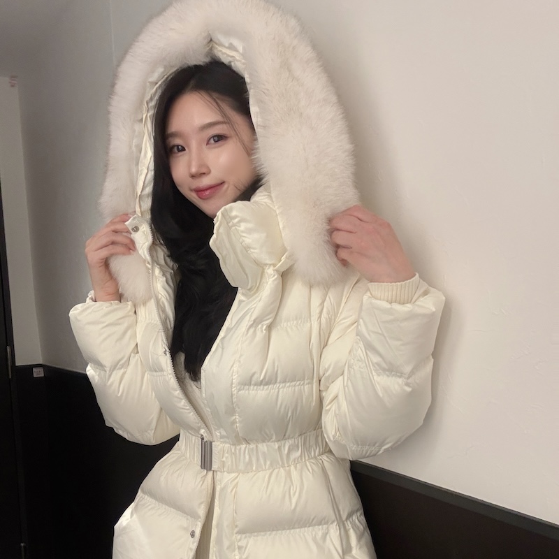 ダックダウンフォックスファーフードハーフダウンジャケットベルト付