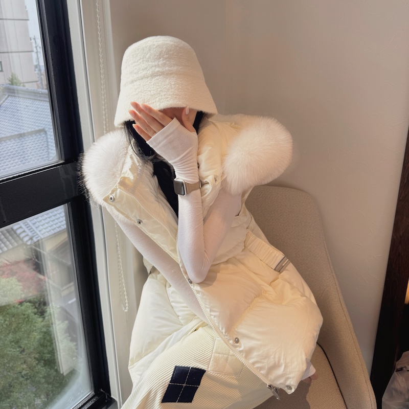 ダックダウンフォックスファーフードハーフダウンジャケットベルト付