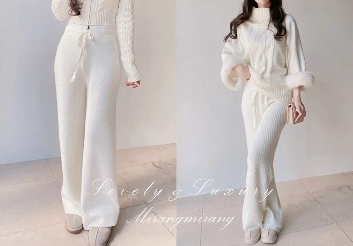 エコファーニットドローストリングワイドダイアゴナルパンツ | mirangmirang | 詳細画像1