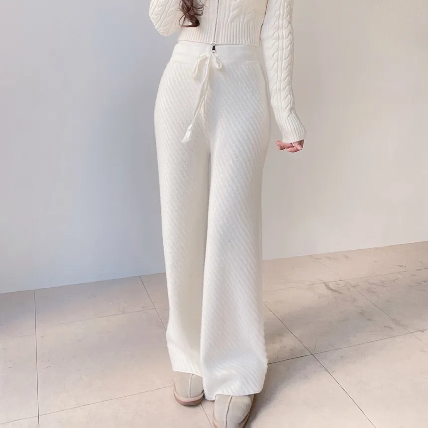 エコファーニットドローストリングワイドダイアゴナルパンツ | mirangmirang | 詳細画像2