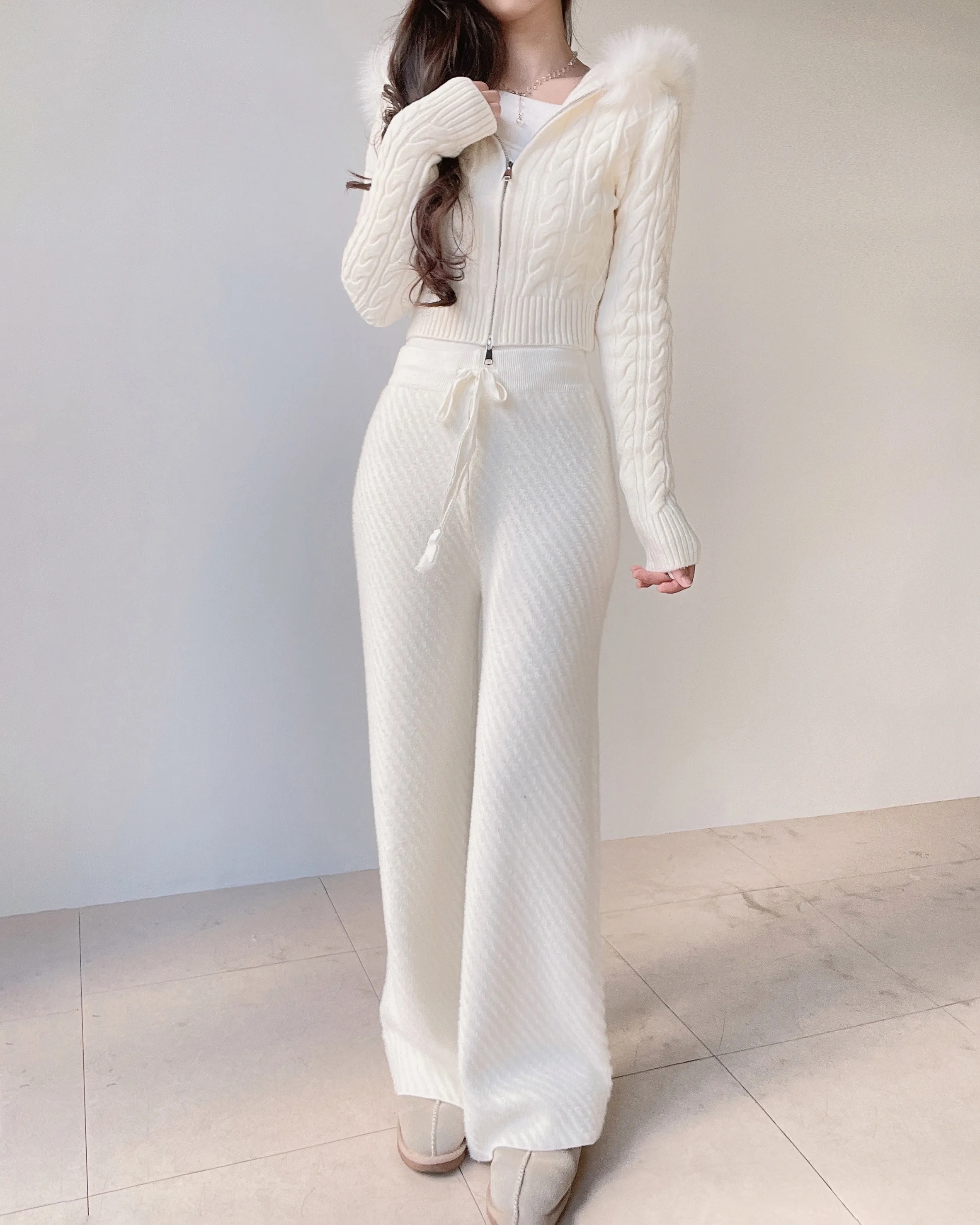 エコファーニットドローストリングワイドダイアゴナルパンツ | mirangmirang | 詳細画像3