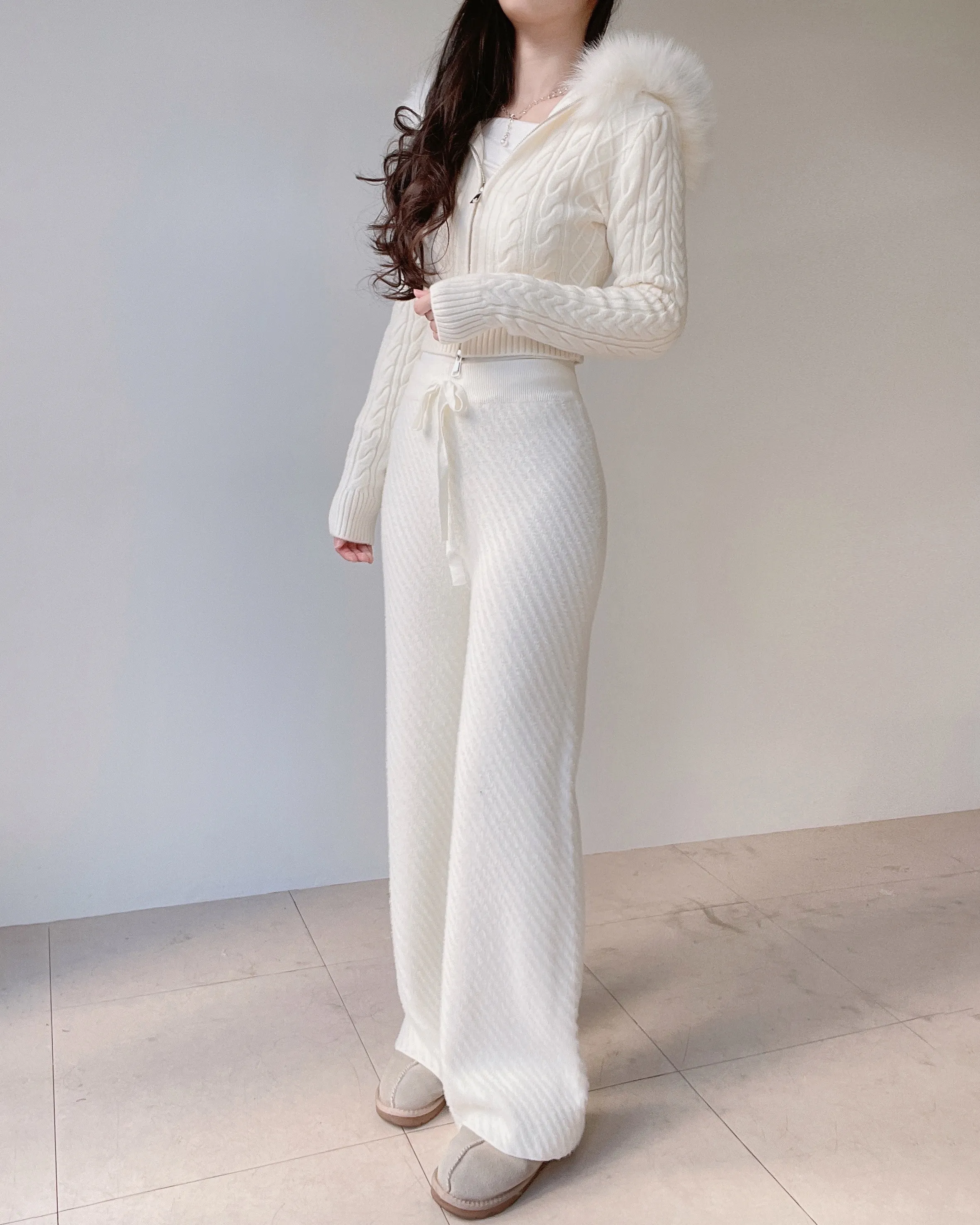 エコファーニットドローストリングワイドダイアゴナルパンツ | mirangmirang | 詳細画像4