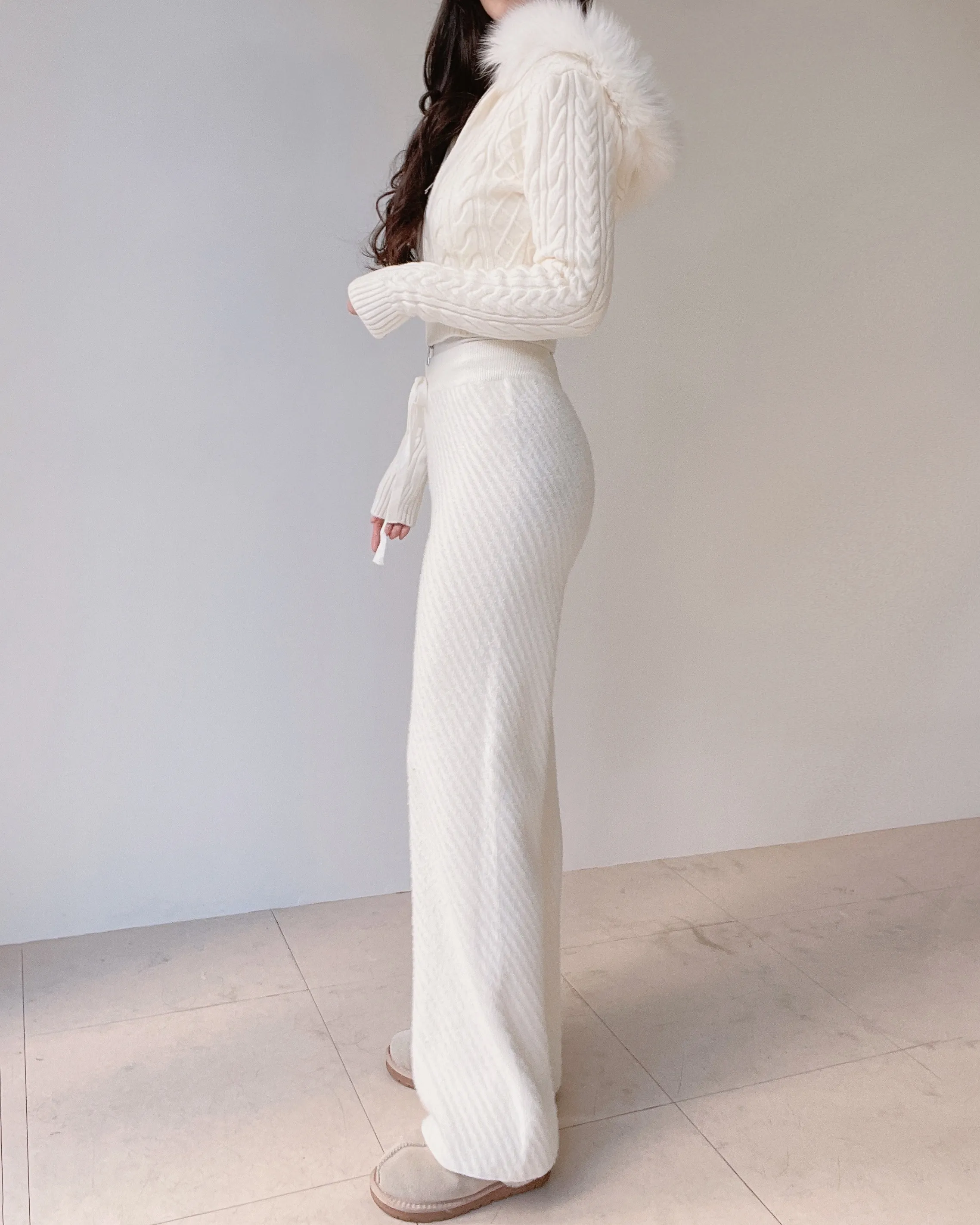 エコファーニットドローストリングワイドダイアゴナルパンツ | mirangmirang | 詳細画像6
