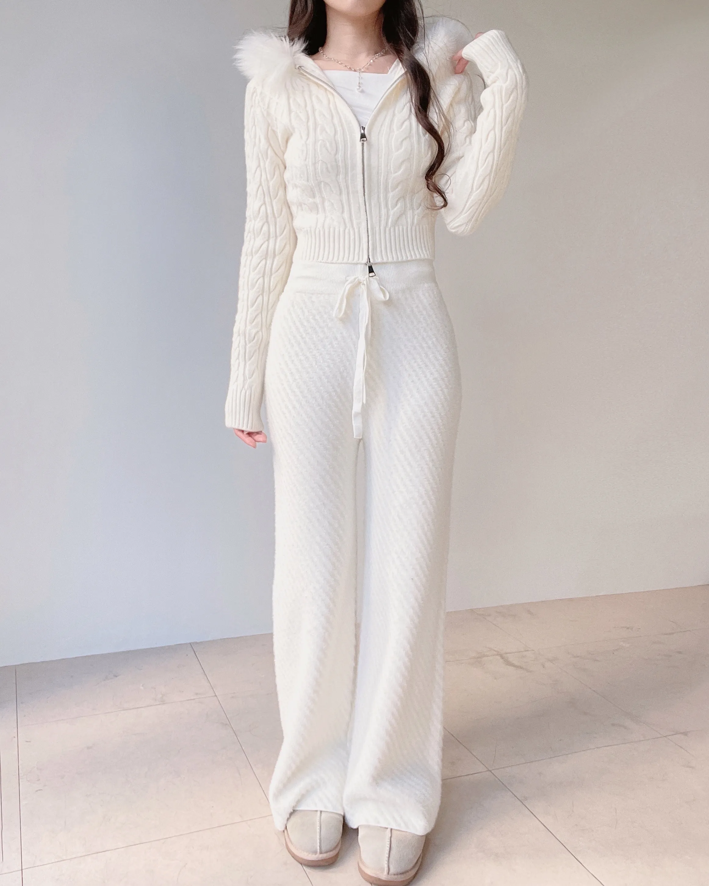 エコファーニットドローストリングワイドダイアゴナルパンツ | mirangmirang | 詳細画像9