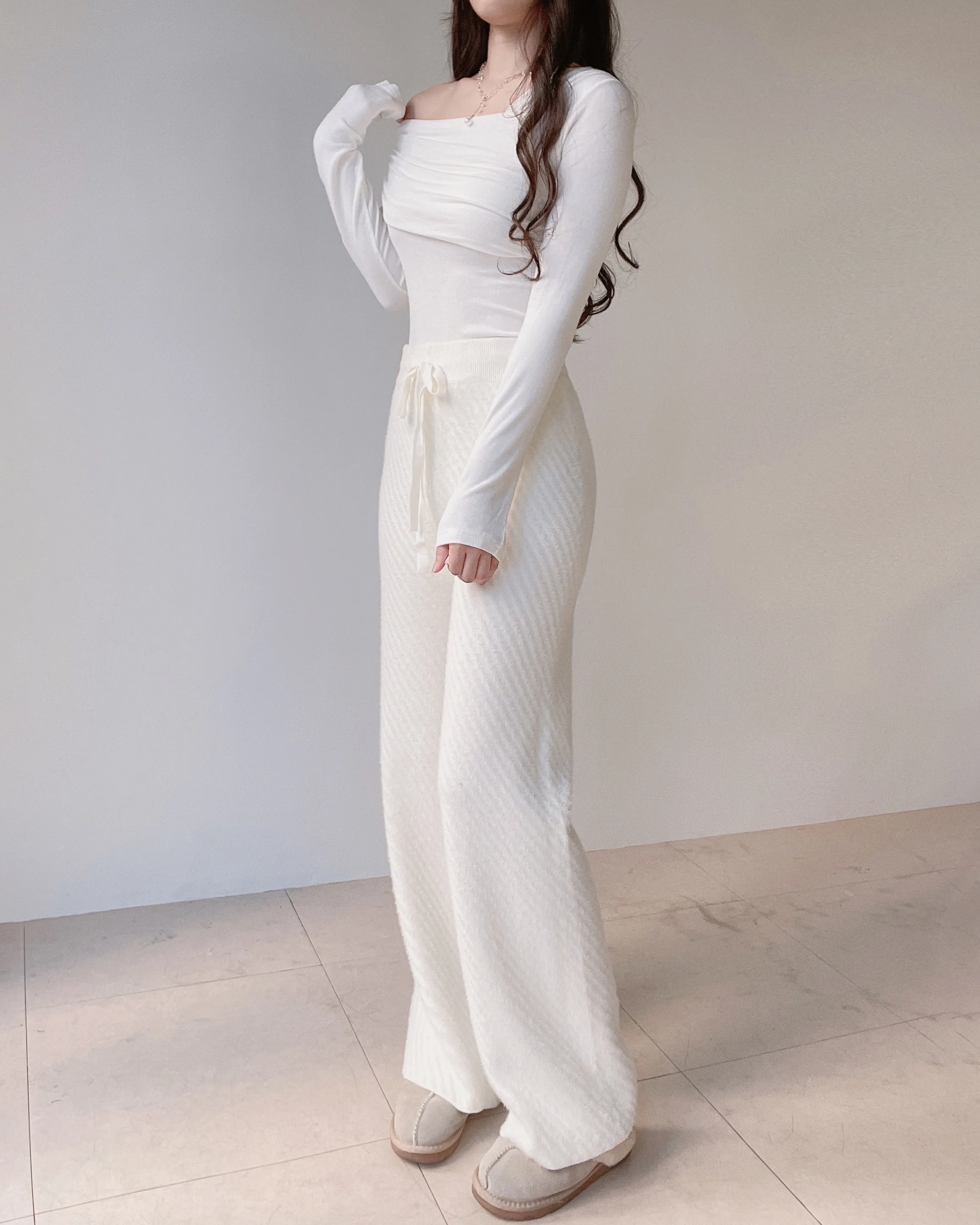 エコファーニットドローストリングワイドダイアゴナルパンツ | mirangmirang | 詳細画像10