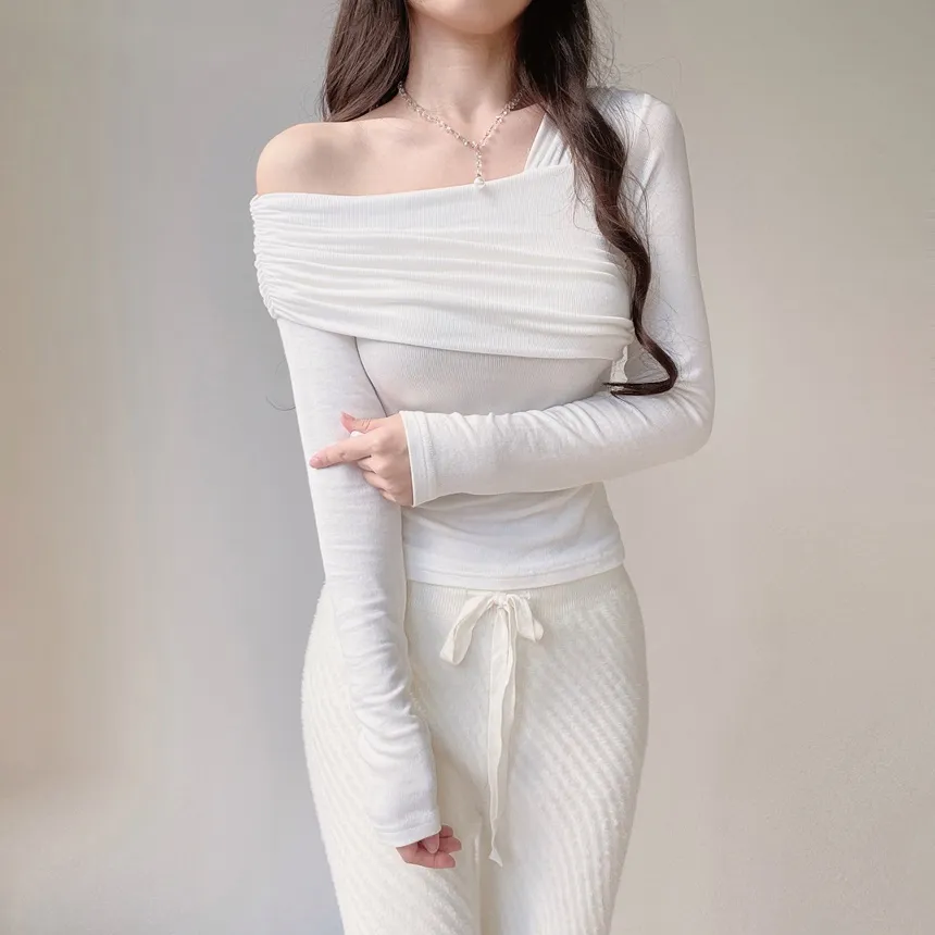 エコファーニットドローストリングワイドダイアゴナルパンツ | mirangmirang | 詳細画像12